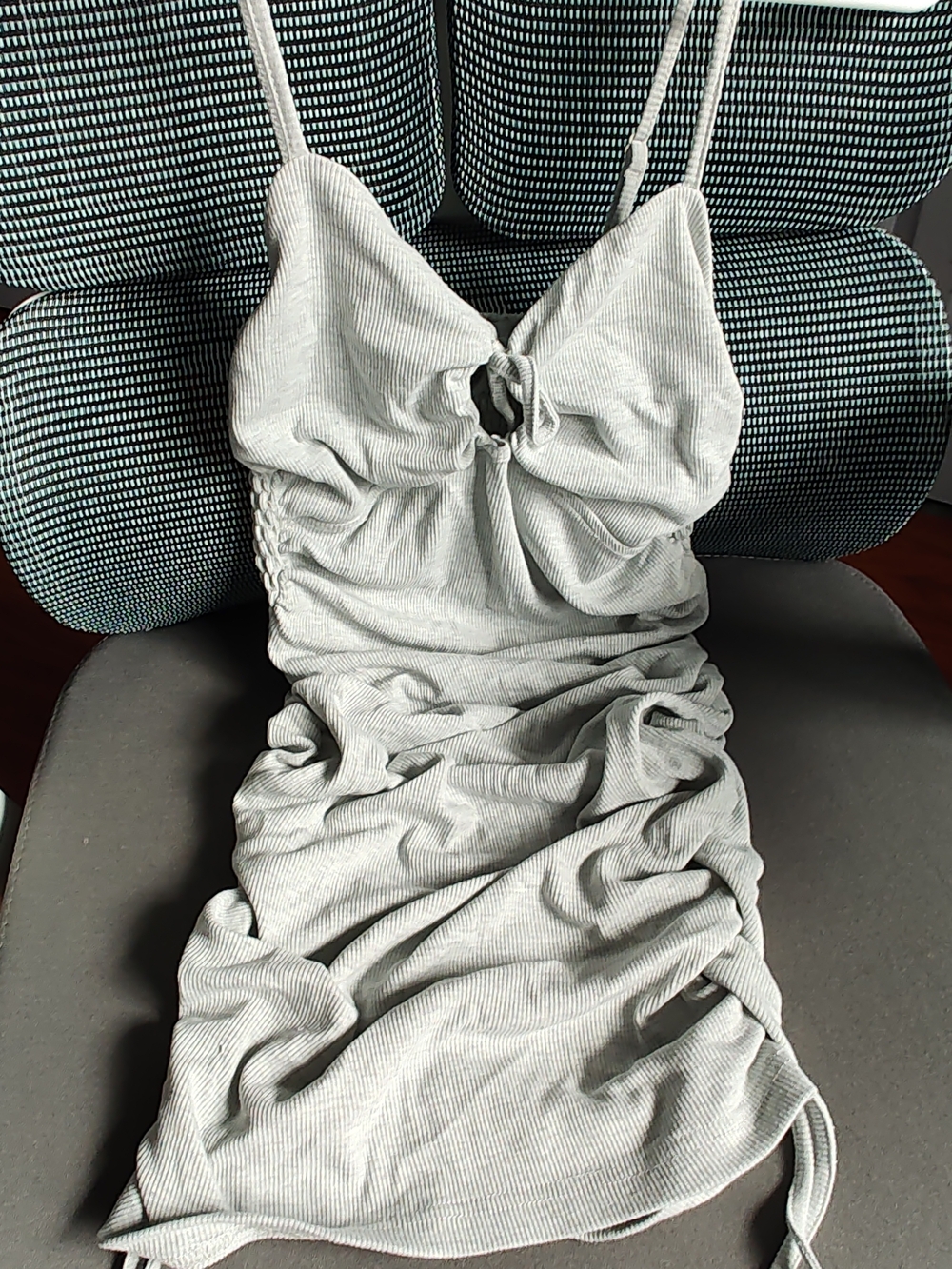 Ruched Light Gray Ribbed Bodycon Dress M